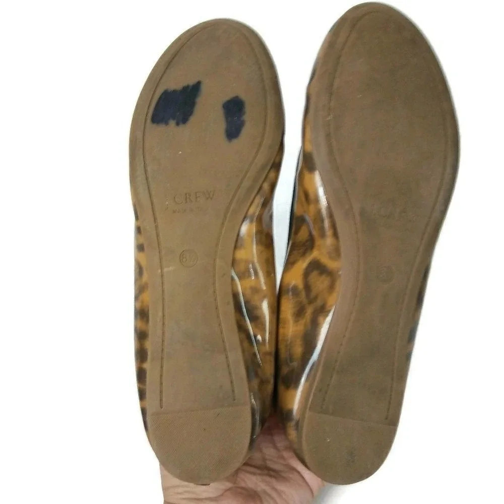 J.Crew Ballet Flats Sz 8.5 Leopard Print Patent Leather Shoes Slip‎ On Loafers